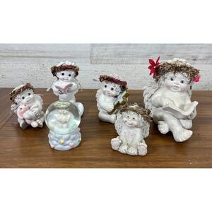 Vintage Dreamsicle Cherub Angel Sealed‎ With a Kiss Christmas Globe Lot of 6